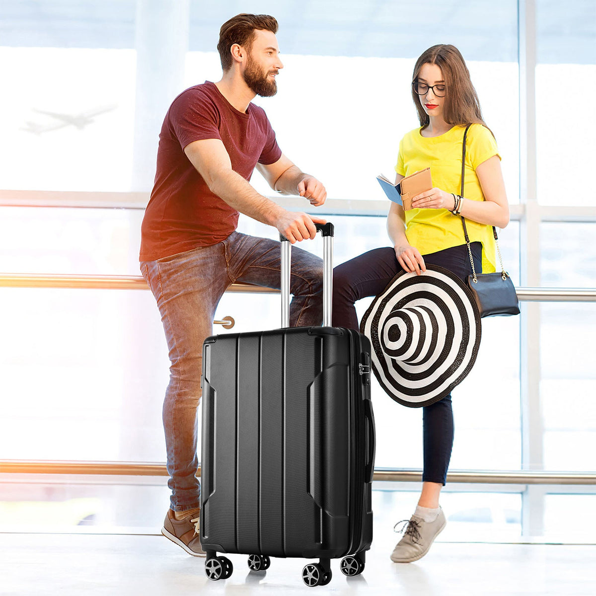 3-Piece Hard Shell Luggage Set, Expandable ABS Suitcases with TSA Lock, Black