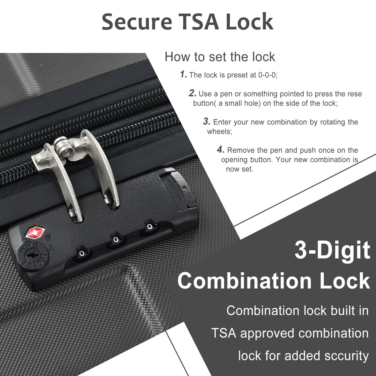 3-Piece Hard Shell Luggage Set, Expandable ABS Suitcases with TSA Lock, Black