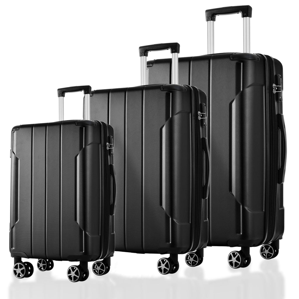 3-Piece Hard Shell Luggage Set, Expandable ABS Suitcases with TSA Lock, Black