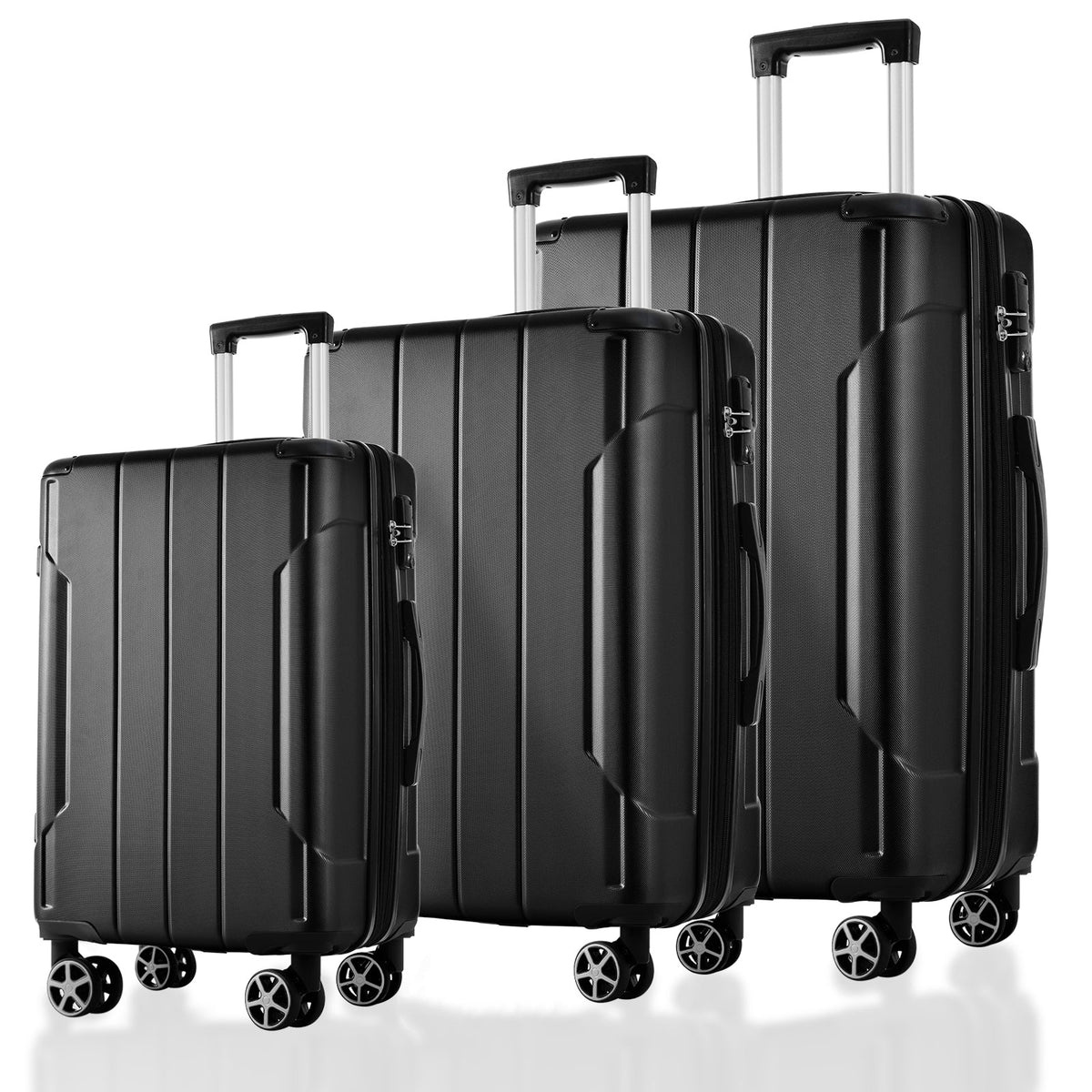 3-Piece Hard Shell Luggage Set, Expandable ABS Suitcases with TSA Lock, Black
