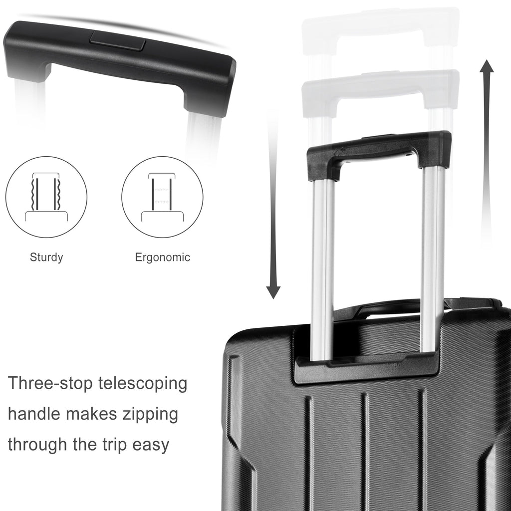 3-Piece Hard Shell Luggage Set, Expandable ABS Suitcases with TSA Lock, Black
