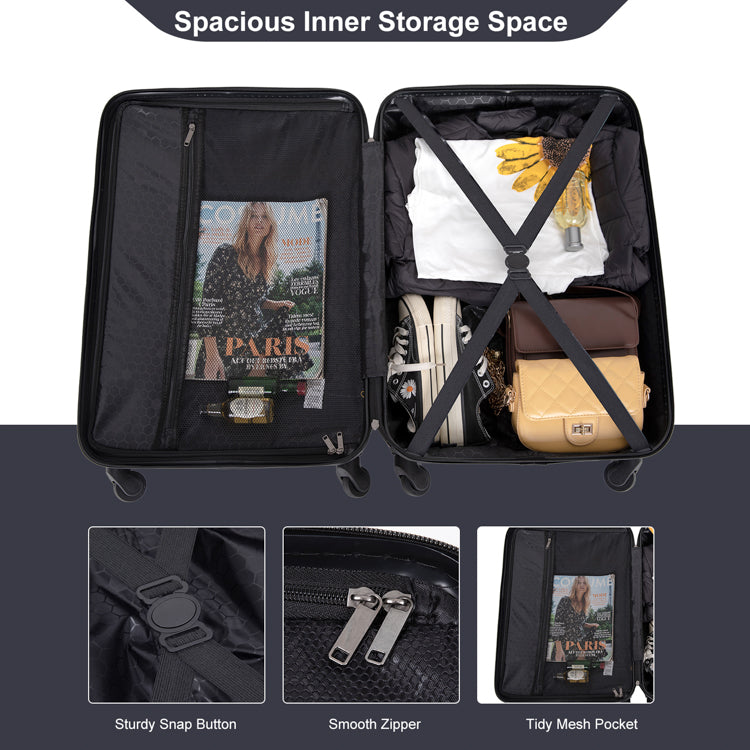 3-Piece Hardshell Luggage Set, 20/24/28 Inch, Black