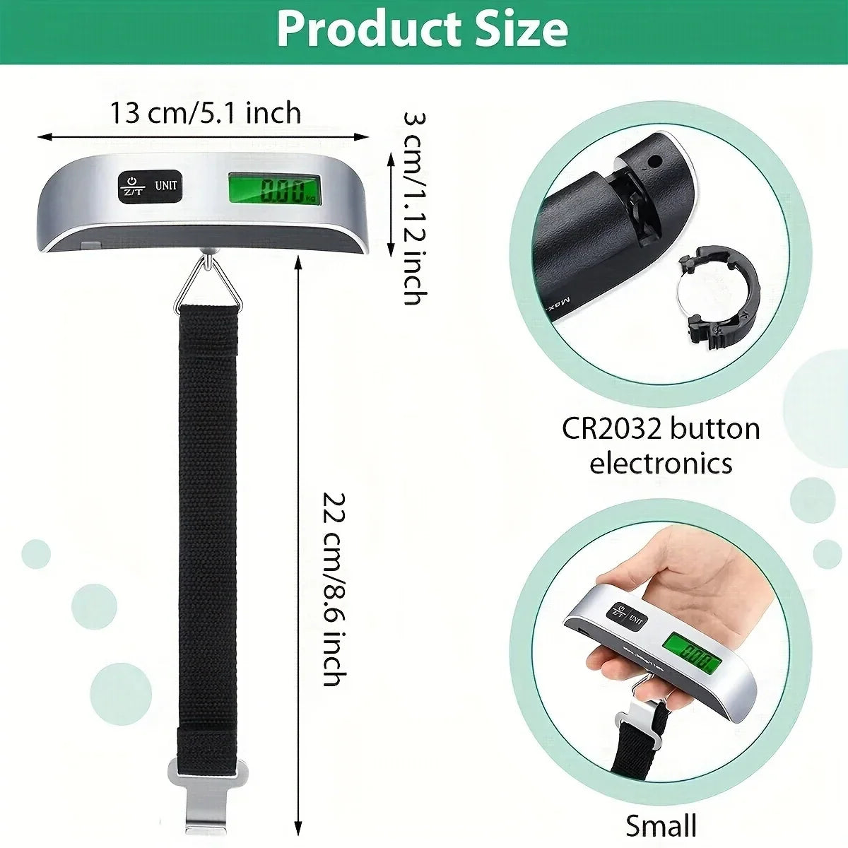 Portable Hanging Luggage Scale, 110 lb / 50 kg