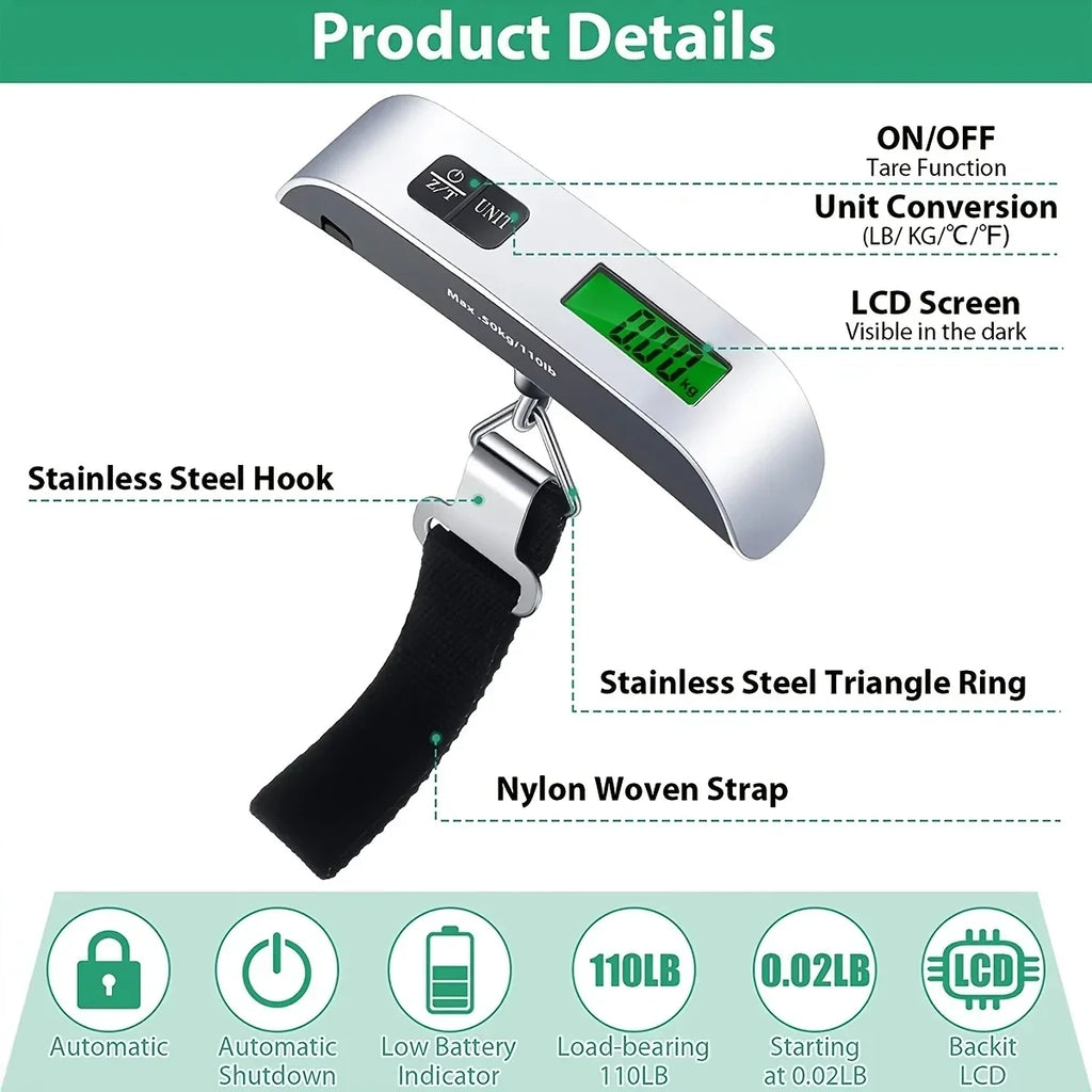 Portable Hanging Luggage Scale, 110 lb / 50 kg
