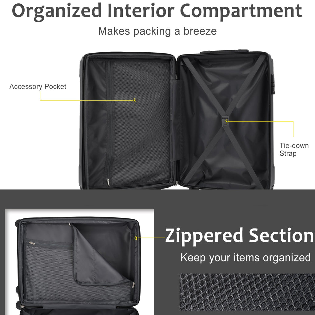 3-Piece Hard Shell Luggage Set, Expandable ABS Suitcases with TSA Lock, Black